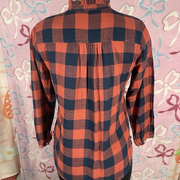 By Trovota Birds Of Paradis Size Small Coral Checkered Ruffle Top Small - Picture 5 of 7